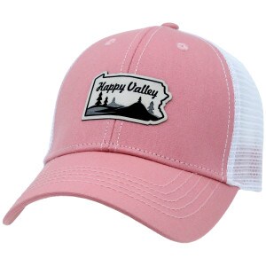 women's pink trucker hat with Happy Valley patch